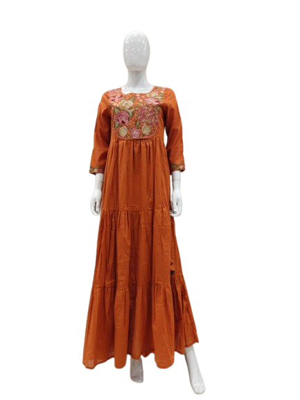 Pretty cotton embroidered lining gown