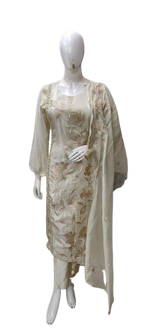 Appliqué work full suit set in ivory