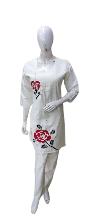 Appliqué work cotton co ord set in cotton slub