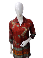 Red digital silk short top