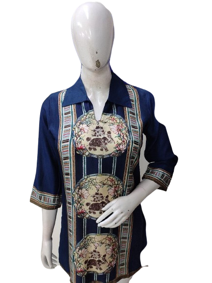 Blue digital silk short top