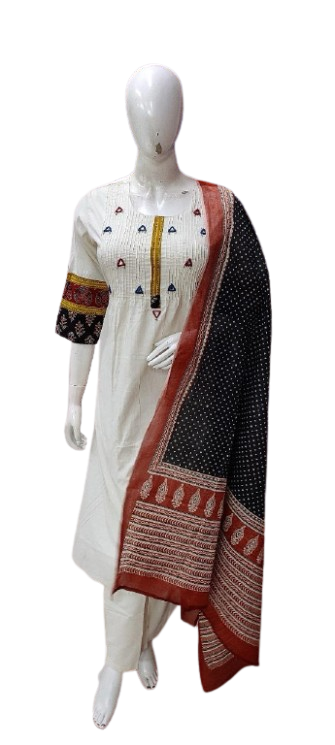 Super pretty cotton suit set with mirror work