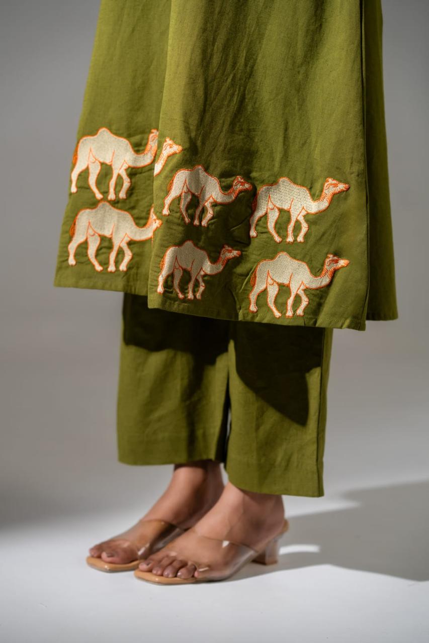 Cotton appliqué work kurta pant