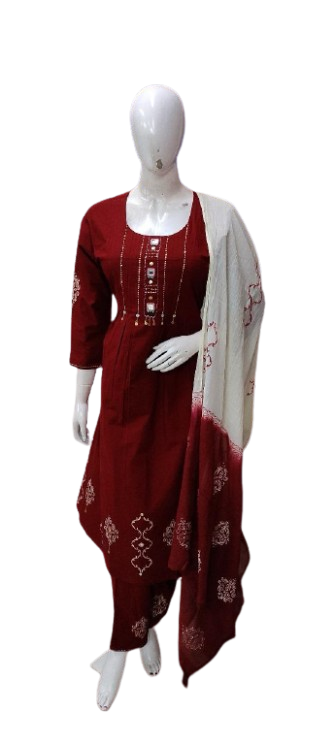 Must have ! Super pretty cotton suit set with mirror work in red