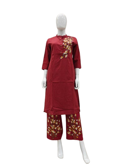 Wow embroidered cotton co ord in red