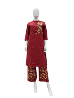 Wow embroidered cotton co ord in red