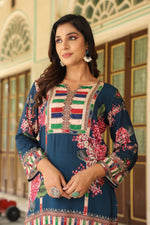Mul silk digital printed with pretty hand work on yoke co ord