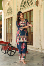 Mul silk digital printed with pretty hand work on yoke co ord