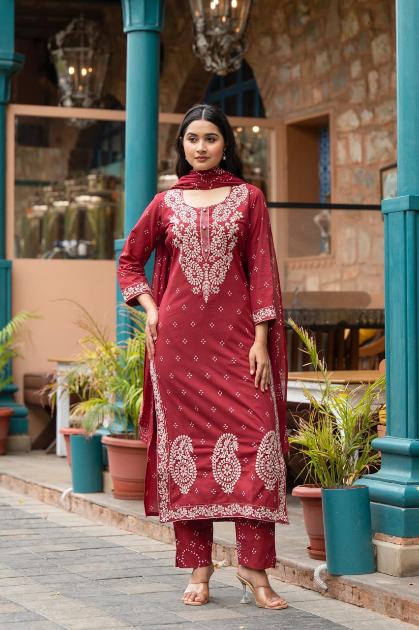 Pure cotton embroidered full suit set