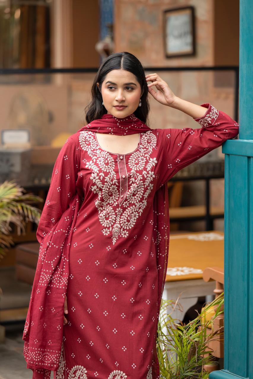 Pure cotton embroidered full suit set