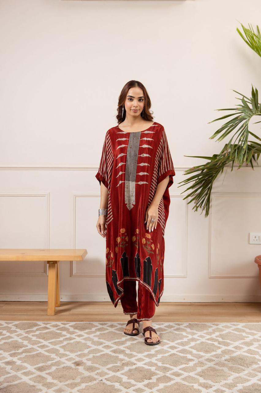 Pure crepe designer kaftan set
