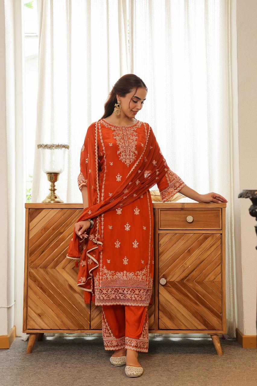 Designer suit pure crepe suit set