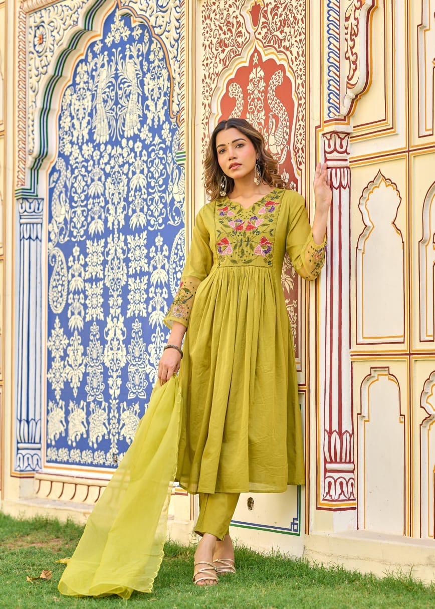 Pure Mul cotton embroidered full suit