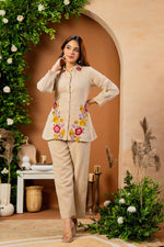Jute cotton appliqué work co ord set