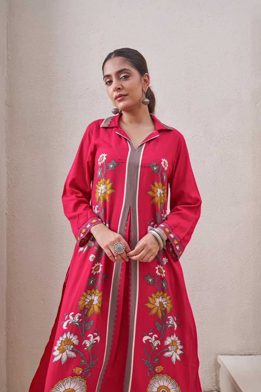 Smart heavy rayon kurta pant in pink