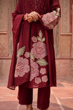 Smart appliqué work Mul Chanderi suit set