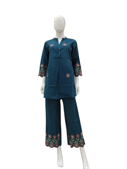 Smart cotton embroidered co ord set
