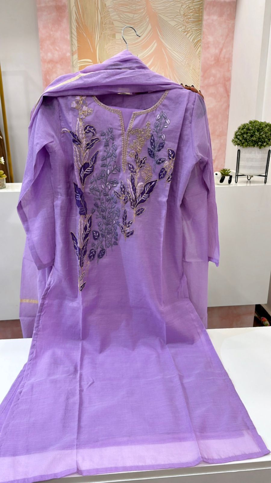 Premium Mul Chanderi appliqué work suit