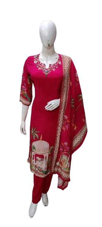Pure crepe with beautiful handwork suit set