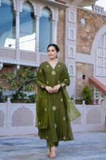 Smart n pretty Mul Chanderi full suit set in green
