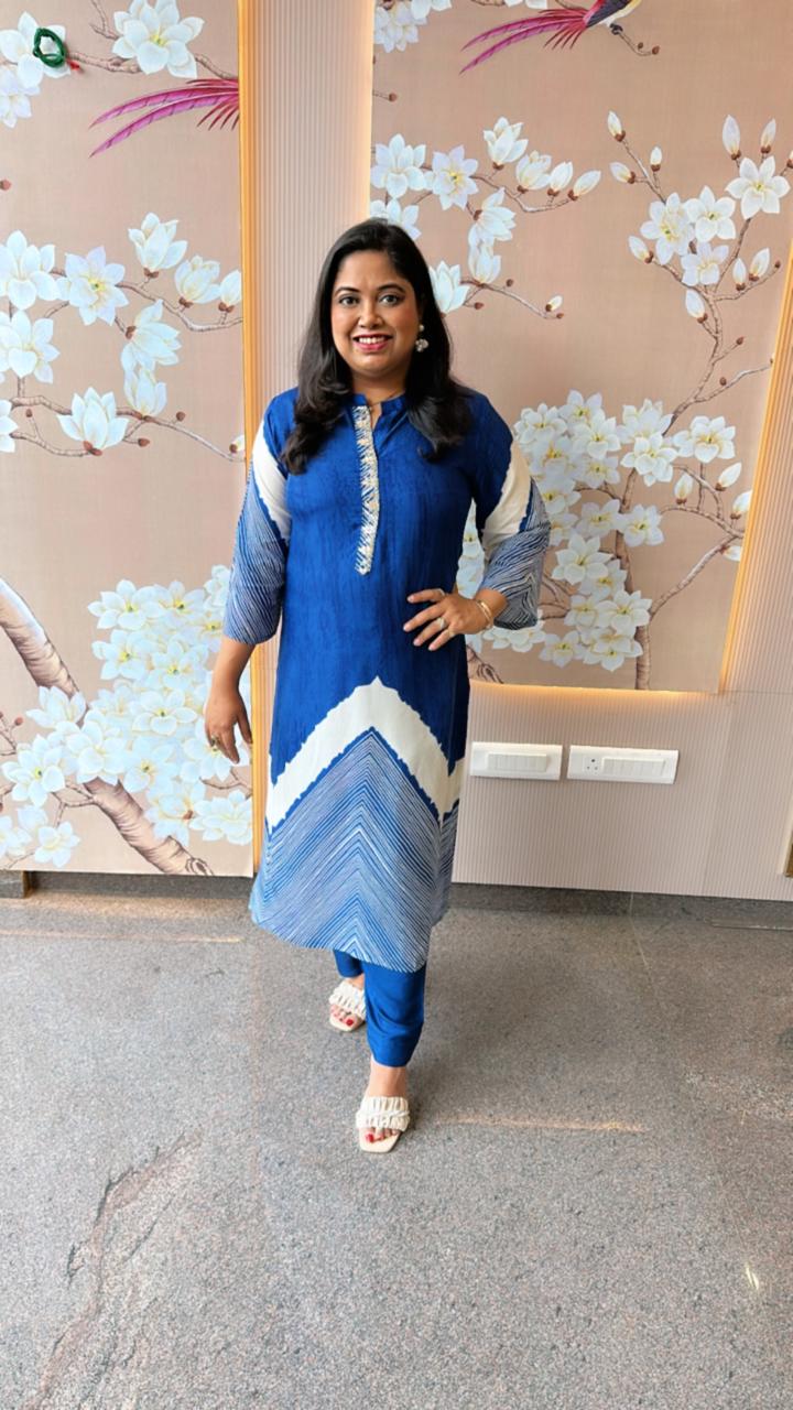 Pure crepe designer co ord set in blue