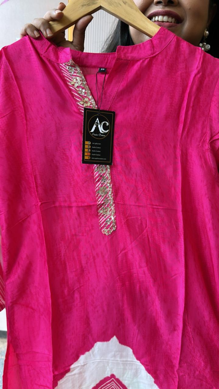 Pure crepe designer co ord set in pink