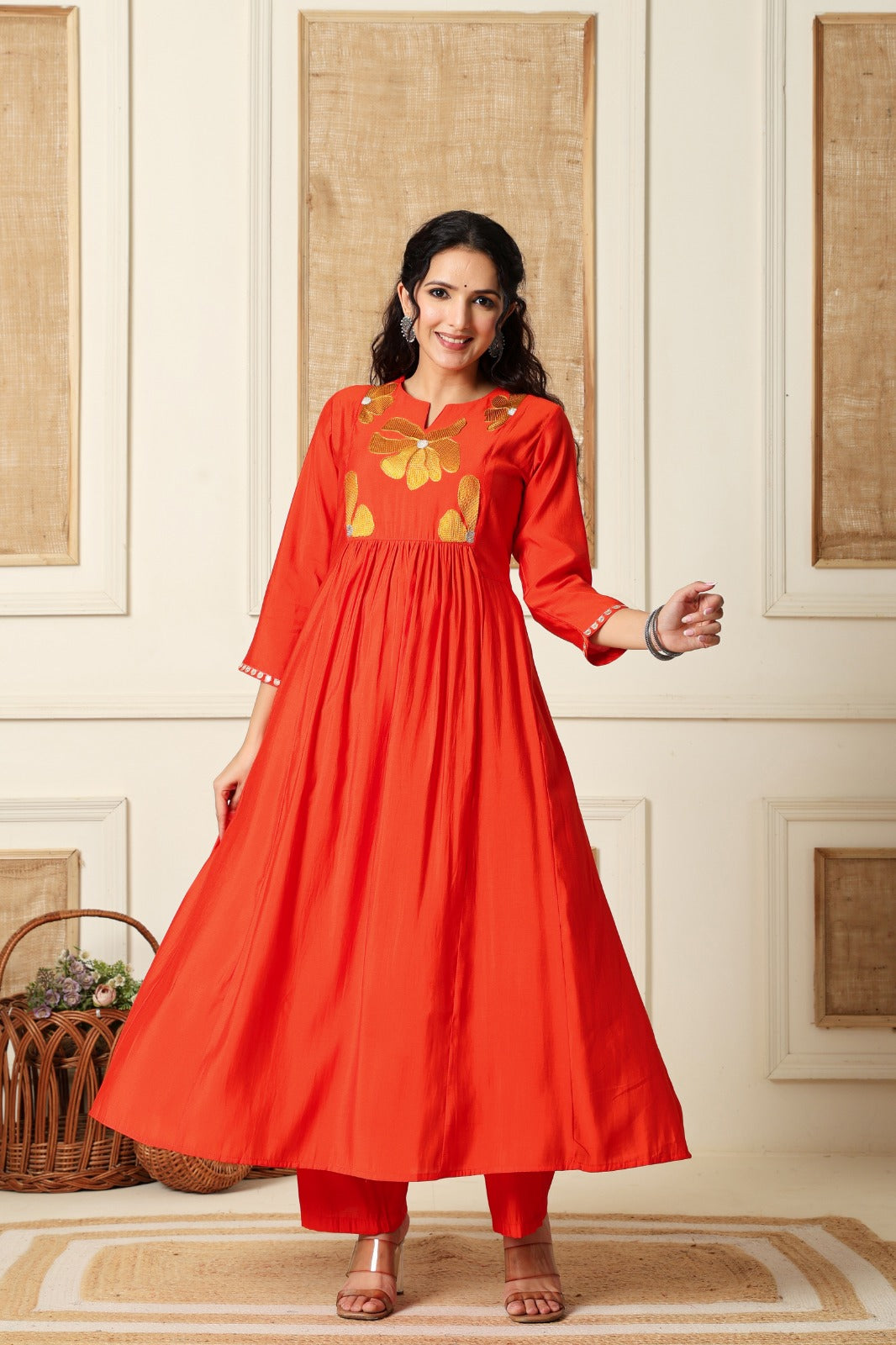 Modale embroidered designer back kurta pant