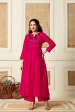 Modale embroidered designer back kurta pant in pink