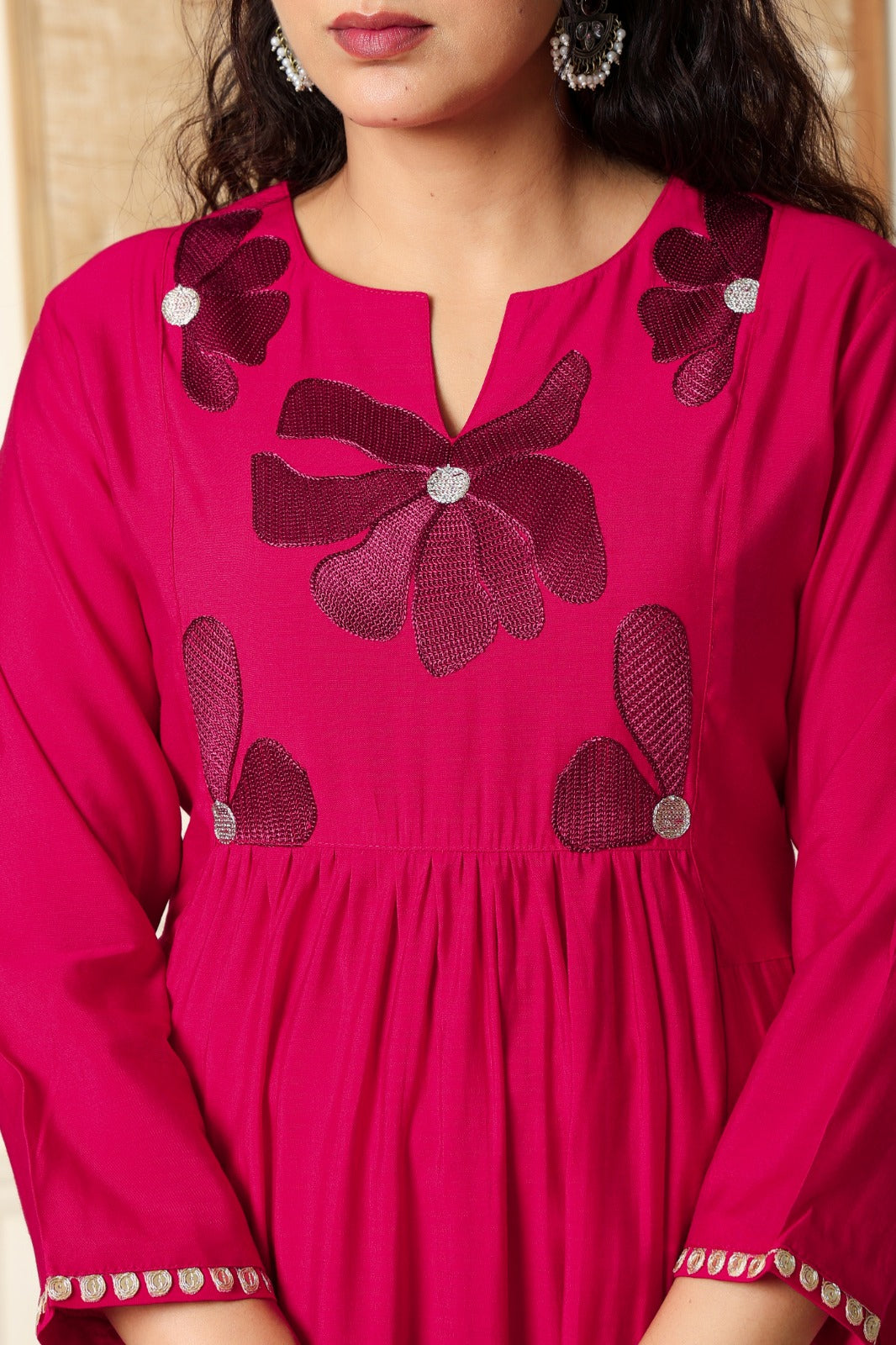 Modale embroidered designer back kurta pant in pink