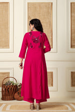 Modale embroidered designer back kurta pant in pink