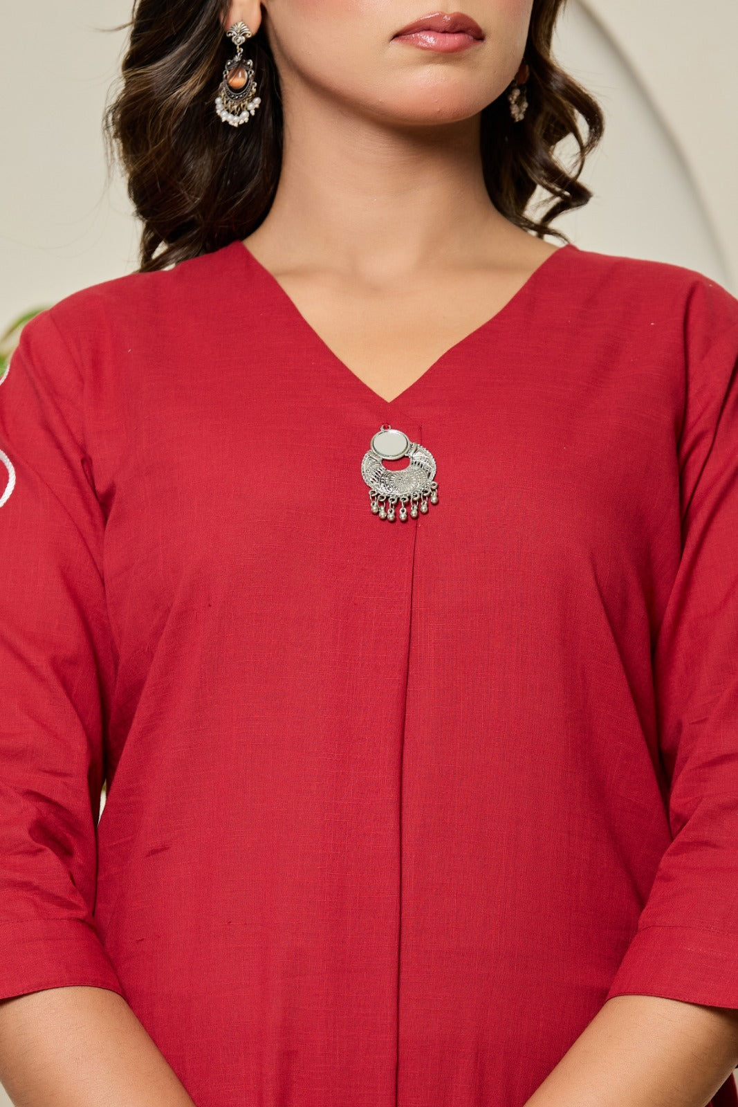 Pure cotton embroidered kurta pant in maroon