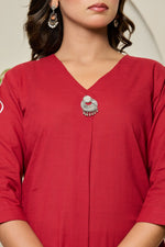 Pure cotton embroidered kurta pant in maroon