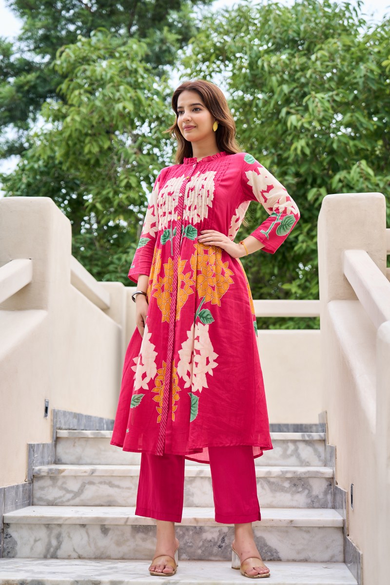 Pure Mul cotton digital printed suit set in pink