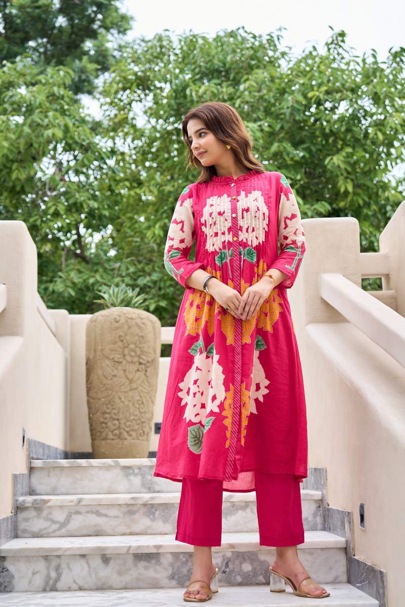 Pure Mul cotton digital printed suit set in pink