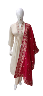 Pretty chinon suit paired with Banarasi dupatta
