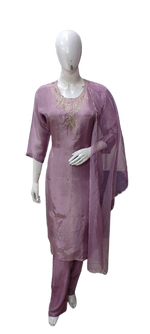 Tissue suit set with hand work Lilac
