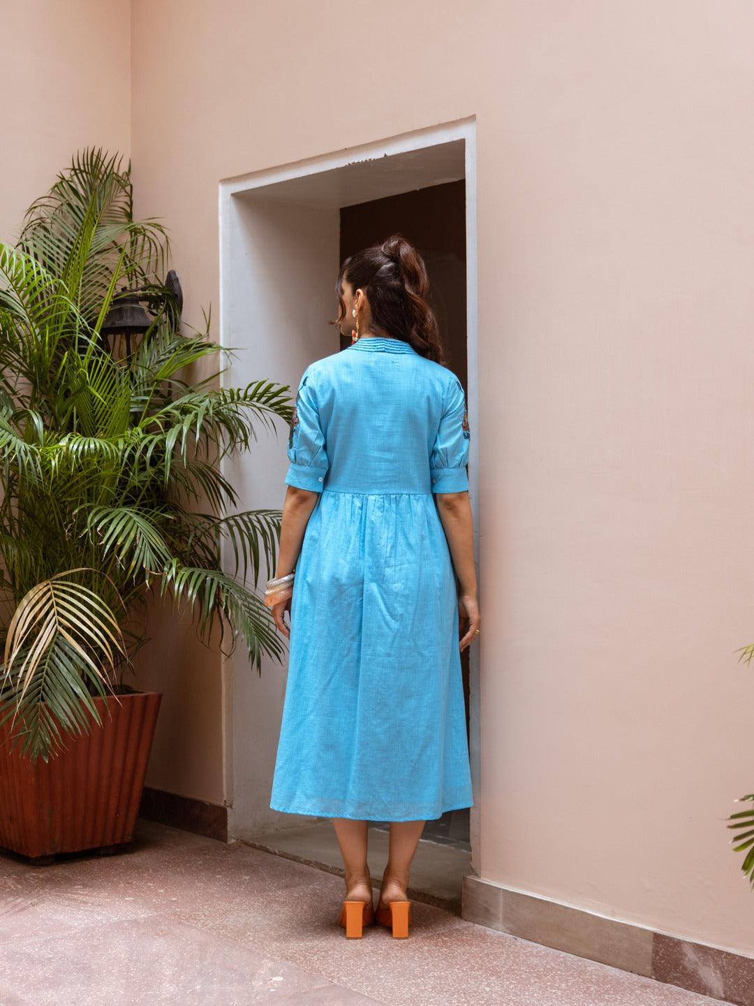 Smart appliqué work one pice lining dress