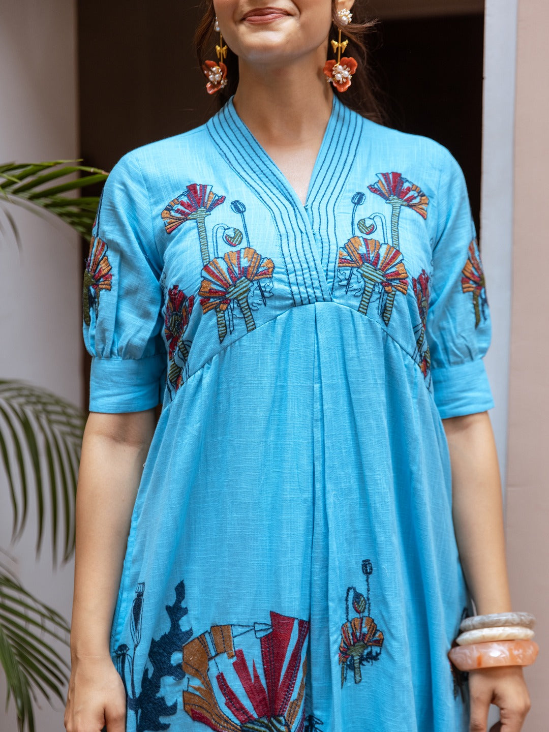 Smart appliqué work one pice lining dress