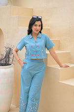 Pretty cotton embroidered blue co ord set
