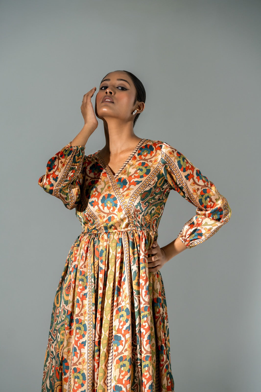 Kalamkari satin silk one piece