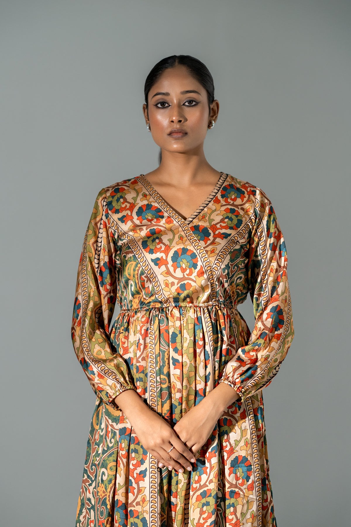 Kalamkari satin silk one piece