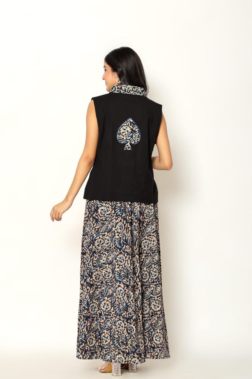 Kalamkari divider cotton co ord set in black