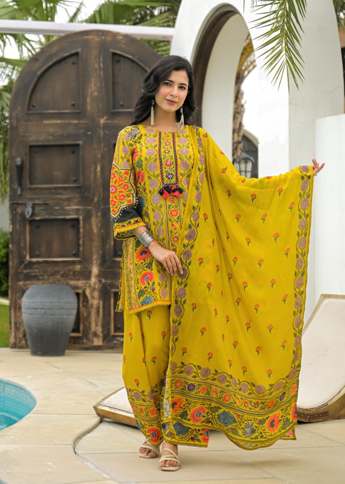 Pretty farshi salwar yellow Kalamkari in premium cotton