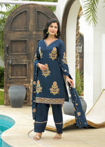Embroidered Farsi salwar suit set in blue colour
