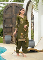Embroidered Farsi salwar suit set in green colour