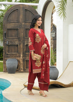 Embroidered Farsi salwar suit set in red colour
