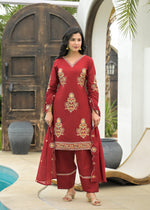 Embroidered Farsi salwar suit set in red colour