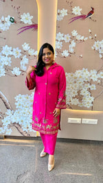Super smart Rani pink embroidered co ord set