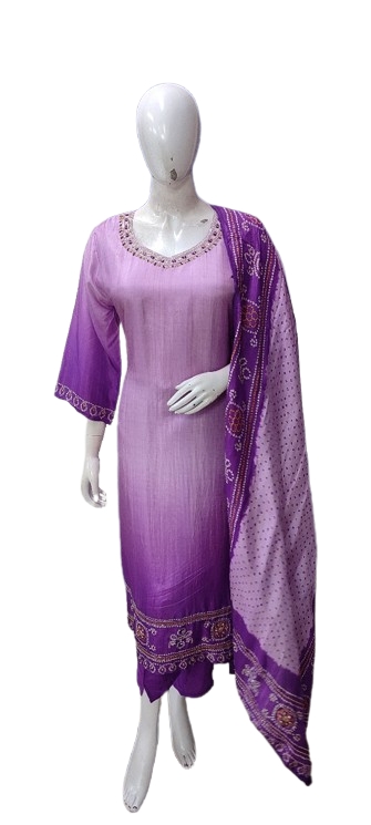 Premium Russian silk hand work suit set