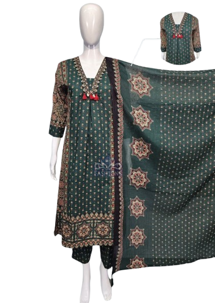 Pure cotton suit set in green